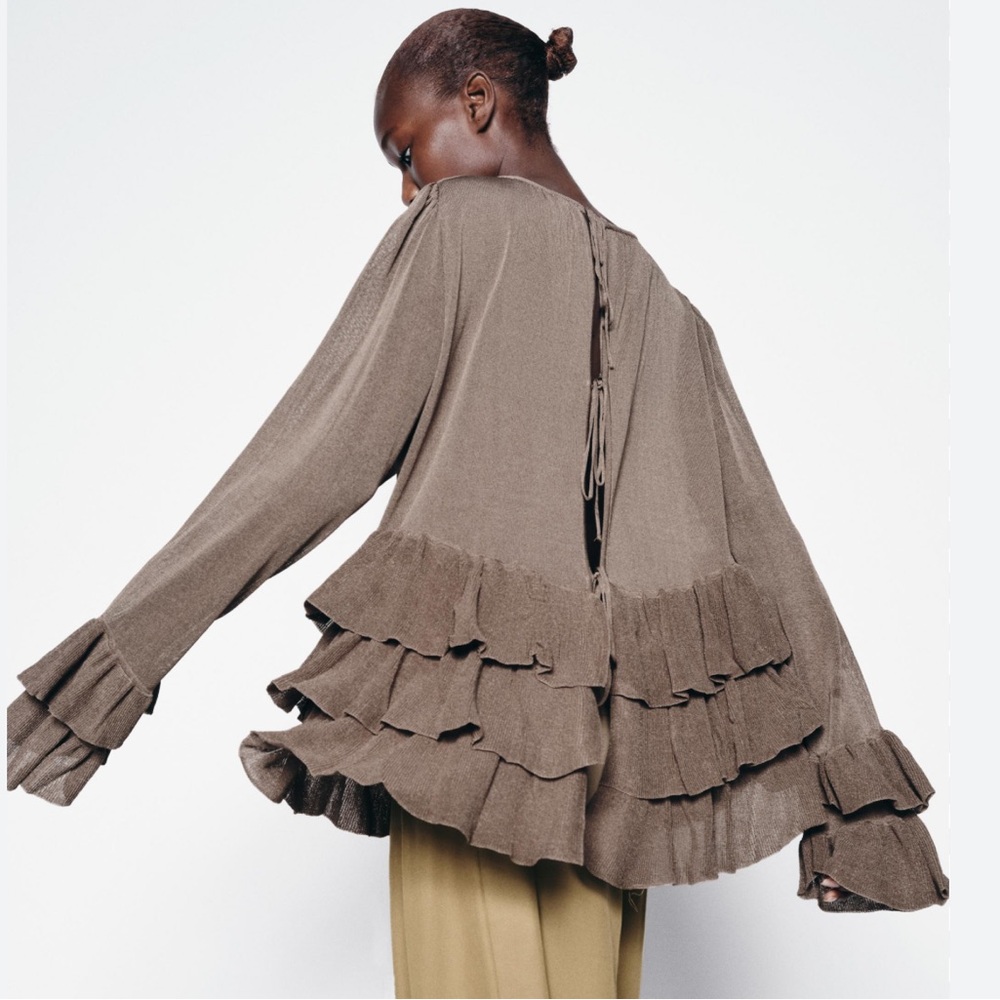 Elegant Brown Ruffle Top - Picture 2 of 3